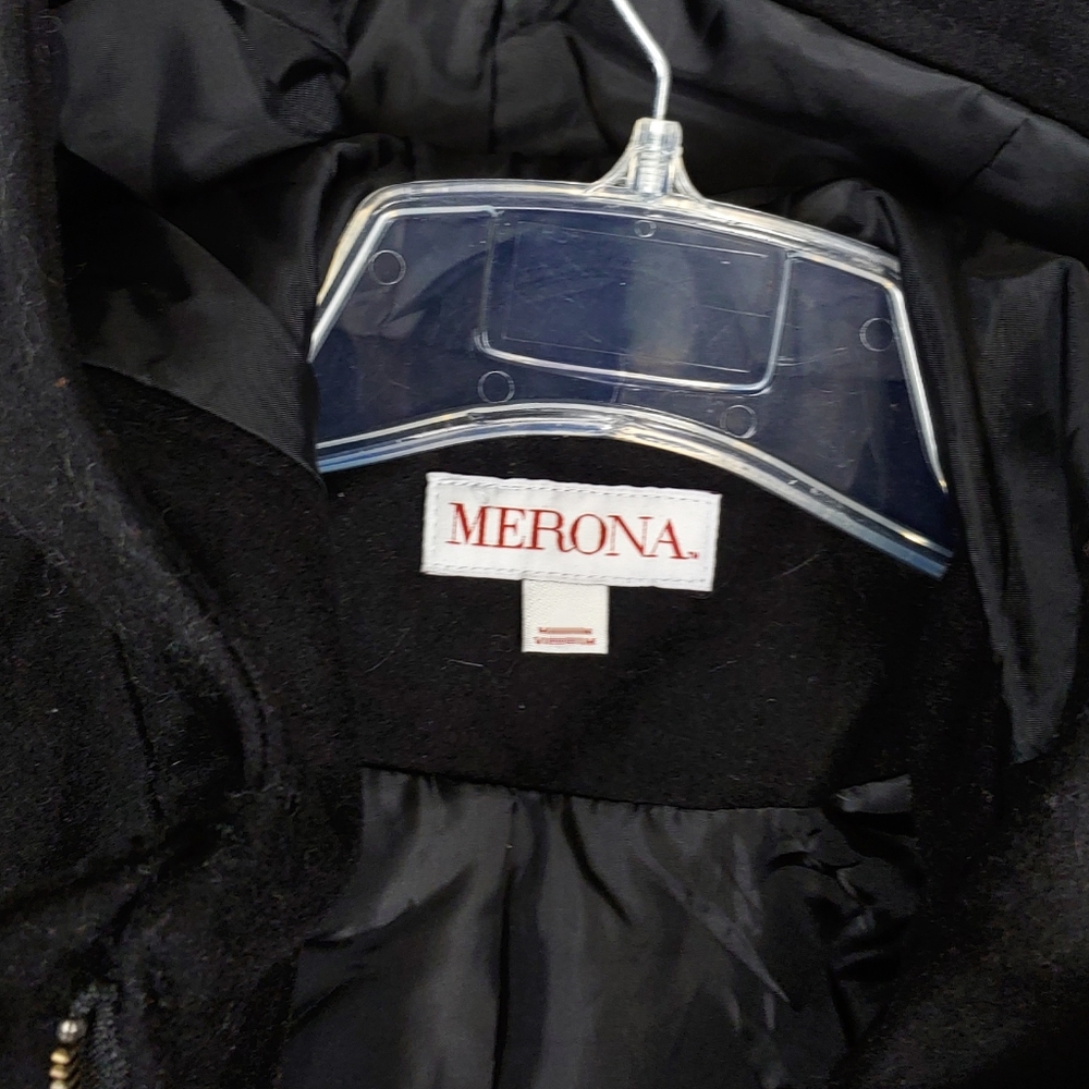 NEW Merona Womens Black Wool HOODED Full Zip Multi Pocket Cozy Jacket - Picture 4 of 10